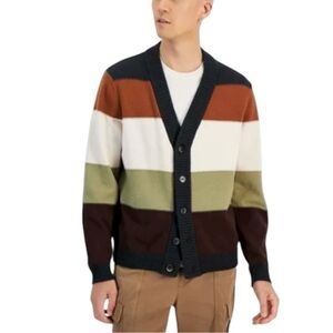 SUN + STONE Charles Colorblock Button-Front Cardigan Sweater Size M Multicolor